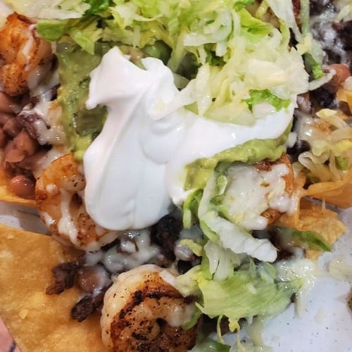 Meat and Prawn Nachos.