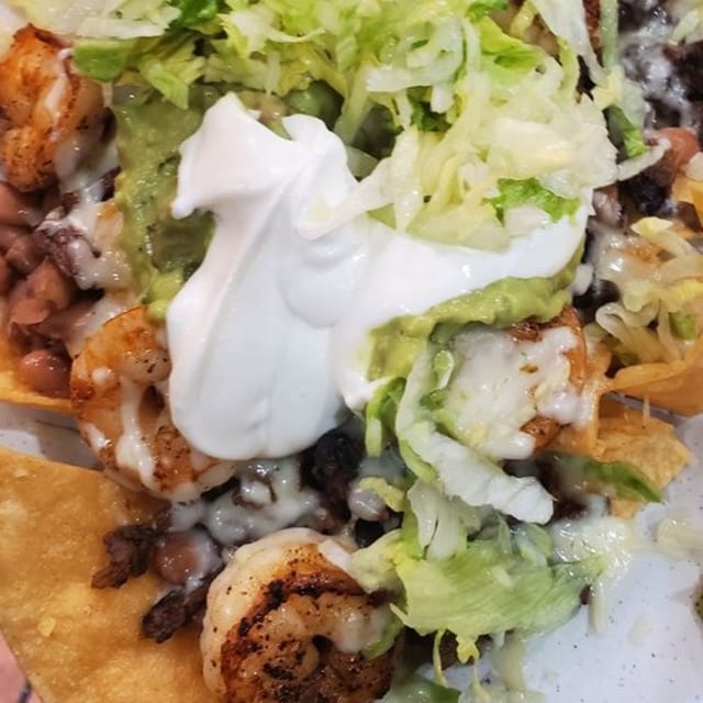 Meat and Prawn Nachos.