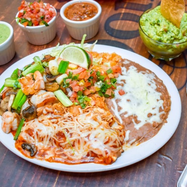 5. Spicy Chicken, Prawns and Enchilada Combo Platter.