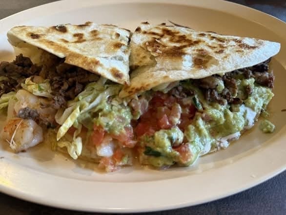 Meat and Prawn Quesadilla.