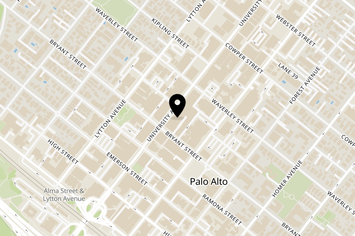 Map showing the location of La Corneta Taqueria Palo Alto on 324 University Ave in Palo Alto